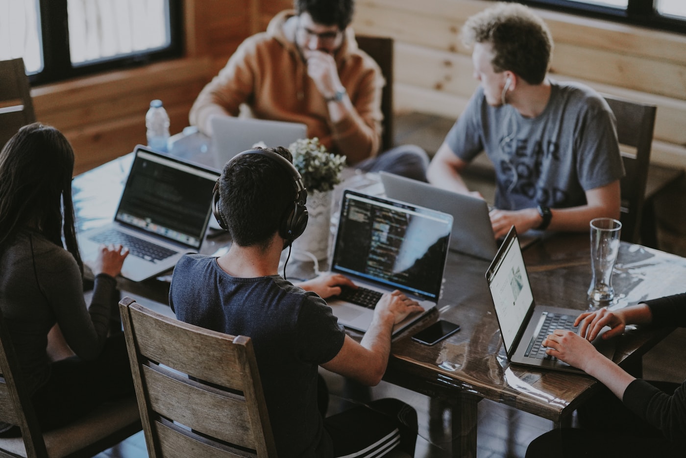 Staffing team collaborating in a modern workspace
